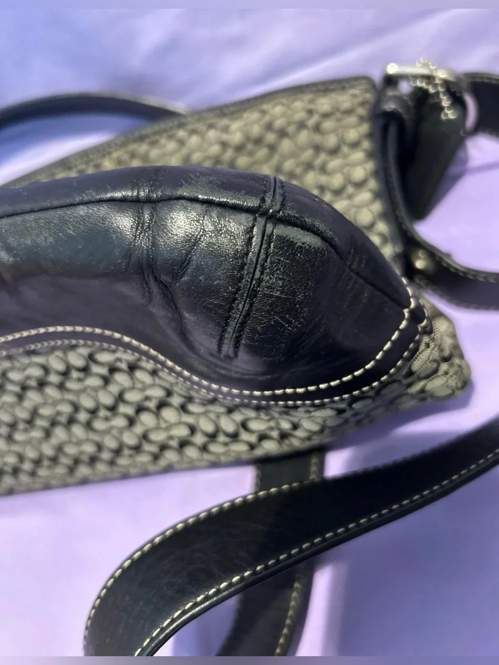 Coach Vintage Small C Hobo Sign Canvas Shoulder Hobo Bag Matching Chkbk Cvr EUC